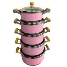 Jogo De Panela Caçarola Aluminio Leve Reforçado Com Tampa Rosa Bebê 14 a 22cm Premium
