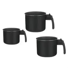 Jogo Kit 3 Leiteira Caneco Canecão Fervedor Anti Aderente De Alumínio Preto - 3 Pecas