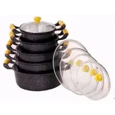 Jogo de Panela Cacarola Alumínio Batido Grosso Com Tampa De Vidro - 5 pecas 16 a 24 cm Premium