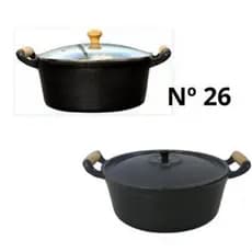 Panela Caçarola N 26 De Aluminio Fundido Grosso Preto Craqueado Com Tampa De Vidro/Alumínio 4,6L