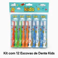 kit com 12 Escovas De Dente Infantil - Escova Dente Kids - Cores Sortidas - Cerdas Macias Atacado