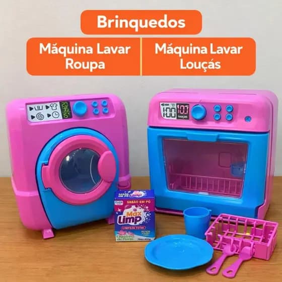 Brinquedo Maquina de lavar Roupa + Lava Louça  - Cozinha  e Casinha Infantil