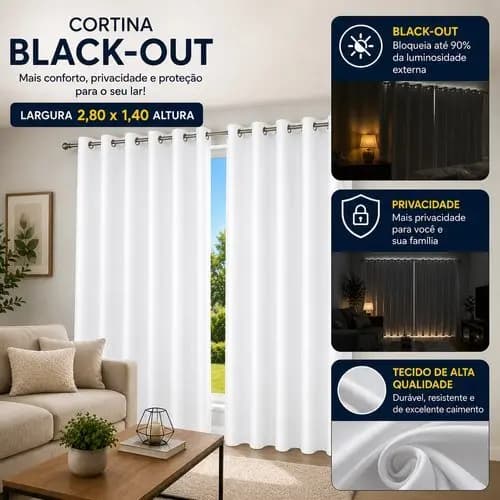 Cortina Blackout Branca Com Ilhos 280x140cm Cortina Para Quarto Sala Com Bloqueio De Luz Ambiente