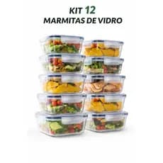 kit 12 Potes Herméticos de Vidro 620ml com Tampa e Travas Marmita Fitness BPA Free Micro-ondas Freezer