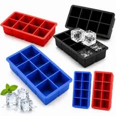 Forma de Silicone 8 Cubos Gelo Grande Quadrado Whisky Drink Flexível Bebidas