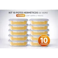 Kit 3 , 5 ou 10 Potes Herméticos De Vidro 350 ml 620ml Com Tampa 4 Travas Marmita