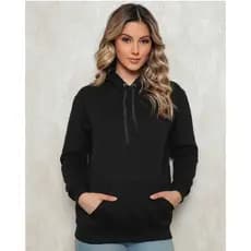 Casaco Moletom Feminino Canguru com Capuz, Algodão Liso, Inverno Quente
