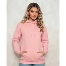 Blusa de Frio Feminina Canguru Moletom Liso com Capuz Algodão Quentinho
