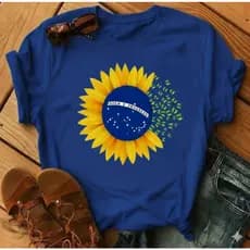 Camisa Camiseta Feminina Blusa Brasil Bandeira Girassol Premium 100% algodão estampada casual básica
