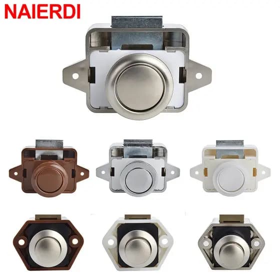 NAIERDI Camper Car Push Lock 20mm/26mm RV Caravan Barco Motor De Embarcação Gaveta De Casa Fechaduras Com Botão Para Ferragens De Móveis