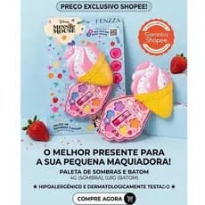 🌸 Kit Infantil Mini Mouse Little Girl – Paleta de Sombras e Batom FENZZA 🌸