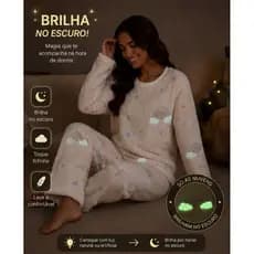 🌈Pijama Feminino Soft Peluciado Brilha no Escuro Inverno Quentinho Arco-Íris Nuvens Manga Longa🌈✨️ Tamanho G ✨️