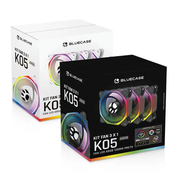 Kit 3 Ventoinhas Gamer 120mm  Bluecase K05ARGB conector ARGB 5v3Pin/Sata/reset
