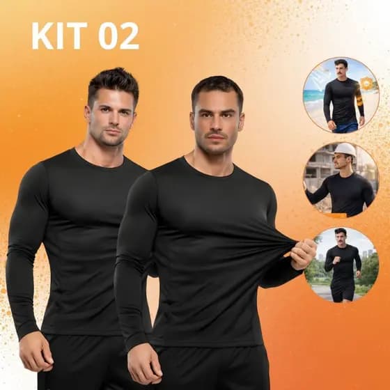 Kit 2/1 Camisa Térmica Proteção UV 50+ Linha Premium Segunda Pele Malha Fria Academia Manga Longa
