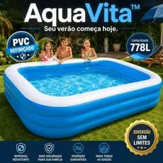 Piscina Inflável Retangular AquaVita™ 778L PVC Reforçado Grande Familiar para Quintal Jardim Verão