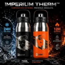 Garrafa Térmica Imperium Therm 750ml Inox Premium Quente e Fria 24h Anti Vazamento Preto/Laranja