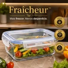 Pote Hermetico Retangular Tampa Vidro 640ml Fraîcheur™  Frutas Marmitas e Alimentos ferscos