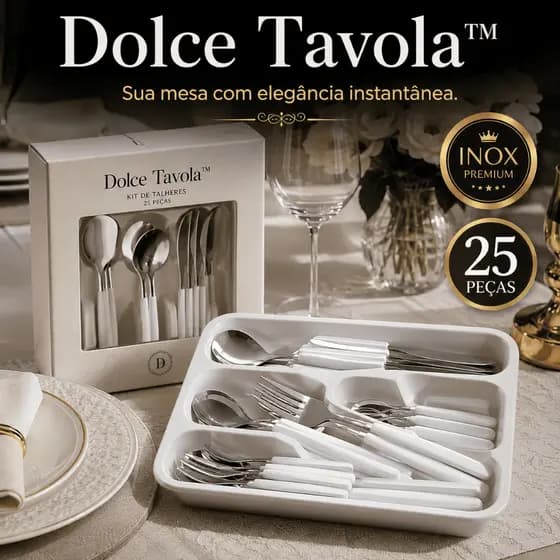 Kit Talheres Inox 25 Peças Branco Luxo Premium Dolce Tavola™ Faqueiro Elegante Resistente Mesa Posta Cozinha Moderna