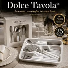 Kit Talheres Inox 25 Peças Branco Luxo Premium Dolce Tavola™ Faqueiro Elegante Resistente Mesa Posta Cozinha Moderna