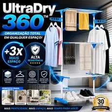 Varal 3 Andares UltraDry 360™, Dobrável c/ Rodinhas Cabideiro | Resistente, Alta Capacidade Economiza Espaço