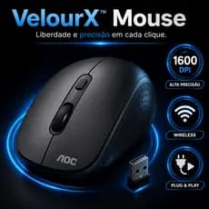 Mouse Sem Fio VelourX™ 1600 DPI Ergonômico Wireless USB Plug & Play Alta Precisão Notebook e PC