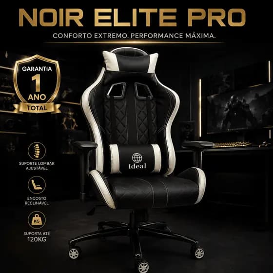 Cadeira Gaming Ergonômica Reclinável Noir Elite Pro Suporte Lombar Confotável Braços Ajustáveis
