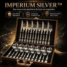 Conjunto Talheres Inox Premium 24 Peças Imperium Silver™ com Maleta Luxo Elegante Alta Durabilidade