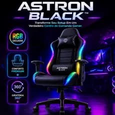 Cadeira Gamer Profissional RGB ASTRON BLACK™ Confortável Giratória Apoio Lombar Setup Gamer Durável