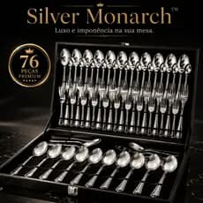 Conjunto 76 Talheres Prime Inox Silver Monarch™ – Faqueiro 76 Peças Premium com Estojo Luxo Completo