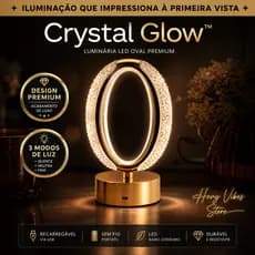 Luminária Crystal Glow™ LED Recarregável 3 Cores Efeito Cristal Luxo Sem Fio USB Abajur Touch