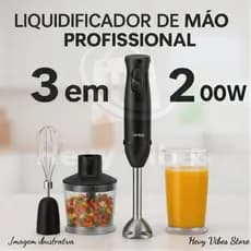 kit Mixer de Mão Elétrico 3 em 1 Processador Batedor Alimentos Multifunção 200W Liquidificador