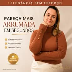 Blusa Feminina Tricot Gola Alta Botões Dourados Manga Longa Tamanho Único Elegante Inverno