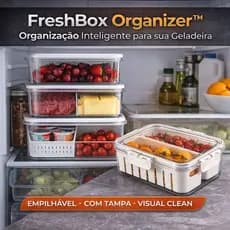 FreshBox Organizer™ | Kit Cesto Organizador de Geladeira Tampa | Empilhável e Transparente