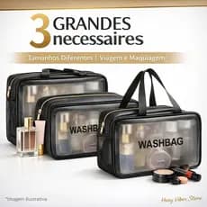 Kit 3 Necessaire Femininas Viagem Maquiagem Transparente WashBag Prova De Água