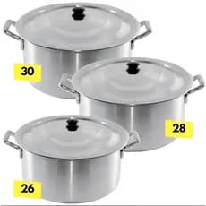 Jogo de Caldeirão Caçarola 26°cm 28°cm 30°cm Feijoada Kit 3 Jogos Hotel Restaurante Jogo de Panelas