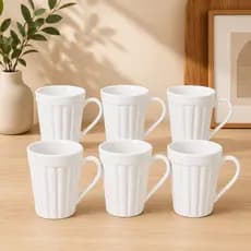 Kit 6 Canecas Caneladas de Porcelana 250ml Branca para Café Chá Conjunto Cozinha Mesa Casa
