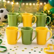 Jogo 6 Canecas Tulipa 250ml Porcelana Amarelo e Verde Brasil Copa