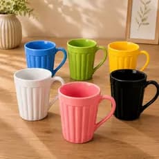 Kit 6 Canecas Caneladas de Porcelana 250ml Coloridas para Café Chá Conjunto Cozinha Mesa Casa