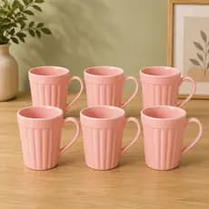 Kit 6 Canecas Caneladas de Porcelana 250ml Rosa para Café Chá Conjunto Cozinha Mesa Casa