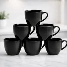 Jogo 6 Xícaras Café Chá 170ml  Porcelana Lisa Preta Chicara Cor Pastel Cafe Cha Leite Casa Cozinha