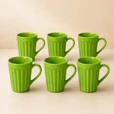 Kit 6 Canecas Caneladas de Porcelana 250ml Verde para Café Chá Conjunto Cozinha Mesa Casa