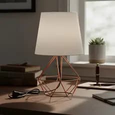 Abajur Luminária Mesa Base Diamante Aramado Cúpula Tecido Escritório Quarto
