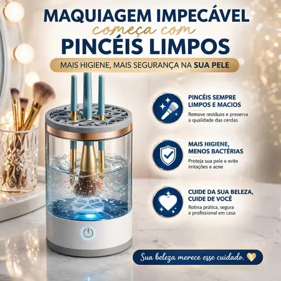 Limpador de Pincéis Maquiagem Elétrico Automático USB Portátil Limpeza Rápida Profissional