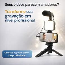 Tripé com LED e Microfone para Gravação Profissional YouTube TikTok
