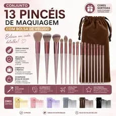 Kit Pincéis de Maquiagem 13 Peças com Bolsa de Veludo Cerdas Macias para Base Corretivo Blush e Sombra