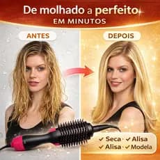 Escova Secadora 3 em 1 110V Alisadora Modeladora Profissional Anti Frizz com Íons 3 Velocidades