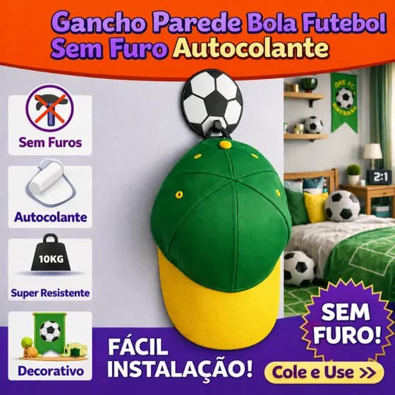 Gancho Bola de Futebol/Basquete Sem Furo ⚽ Fácil Instalar | Decoração Infantil