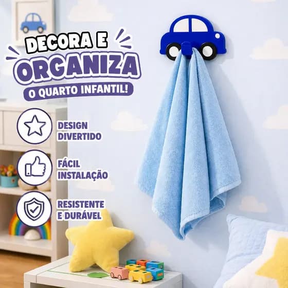 Gancho de Parede Carrinho Infantil Autoadesivo Sem Furo Organizador Quarto Bebê Decoração
