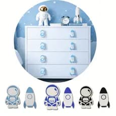 Kit 2 Puxadores Infantil Astronauta e Foguete para Gaveta e Armário Decorativo Quarto Infantil