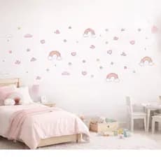 Kit 128 Adesivos de Parede Infantil Tema Arco-Íris – Nuvens, Estrelas